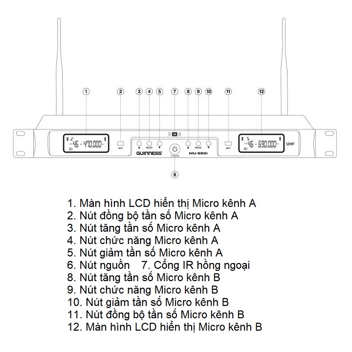 Micro karaoke GUINNESS MU-885i kèm pin sạc đế sạc.